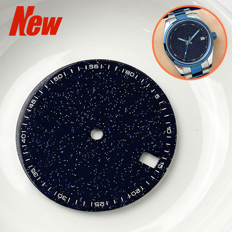 Cloisonne Enamel Dial - 28.5mmエナメルテクスチャブルー星空ウォッチダイヤルアラビア数字NH35/36自動巻きムーブメントケース改造パーツ（ロゴなし）ウォッチダイヤルツール