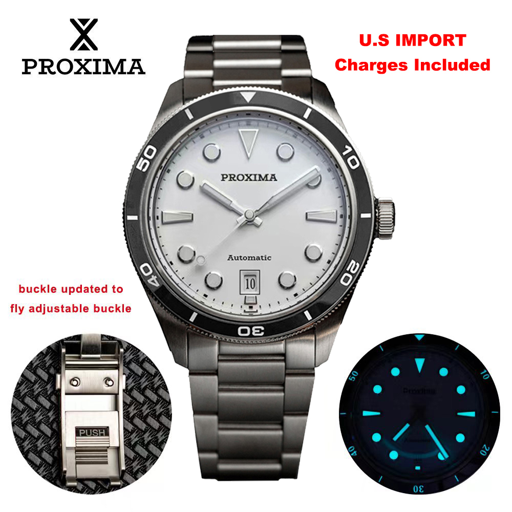 Cloisonne Enamel Dial - メンズヴィンテージウォッチ,ステンレススチール,ホワイトエナメルダイヤル付きメカニカルウォッチpx1697 39mm,キー5000,自動巻き,20バー,発光