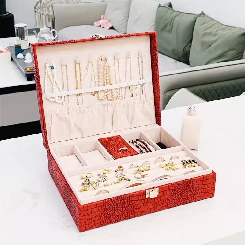 Luxury Watch E Jewellery - ポータブルジュエリーボックス レザー 高級感あふれる女性用ジュエリー収納ボックス イヤリング 腕時計 指輪オーガナイザー