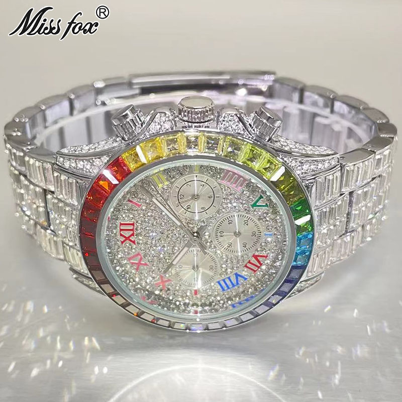 Luxury Watch Manufacturers - Missfox-男性用の高級クォーツ時計,長方形のレインボー時計,防水ブランド,送料無料