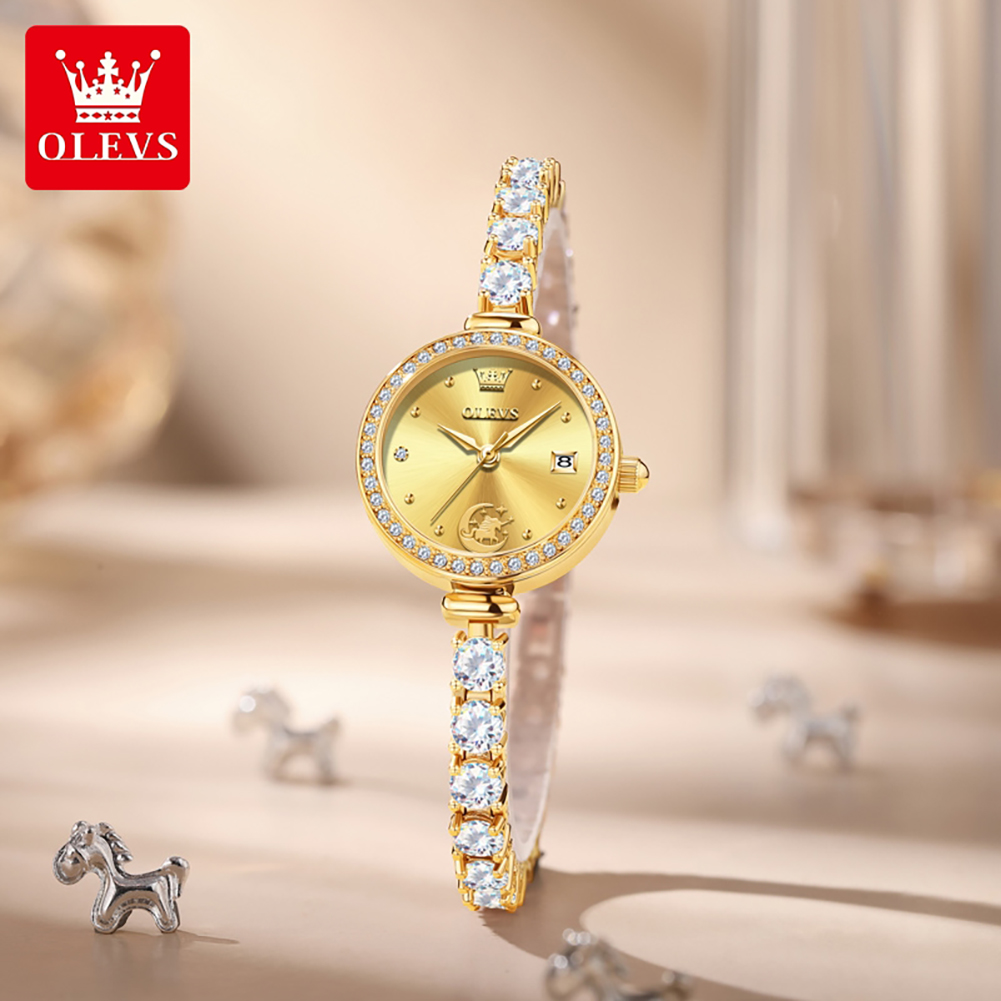 Luxury Watch E Jewellery - OLEVS 高級オリジナル女性腕時計ジュエリーブレスレットクォーツ時計防水発光日付レディース腕時計ガールズギフト 2998
