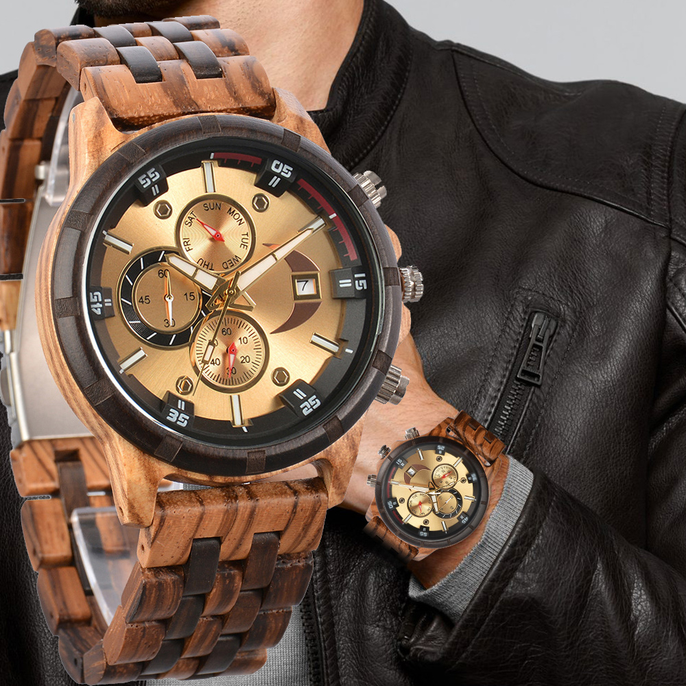 Luxury Watch Maker - 男性用腕時計木製時計ストラップハンドウォッチクォーツ腕時計男性用クロノグラフ高級ブランドモントルオムギフトドロップシッピング