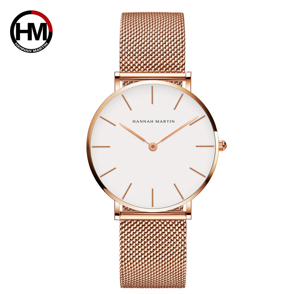 Luxury Watch In Japan - ハンナマーティントップブランドの高級腕時計女性ステンレススチールメッシュベルト腕時計日本クォーツムーブメント時計レディース腕時計