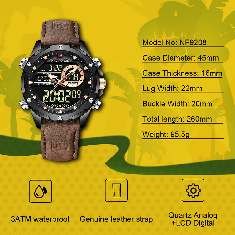 Luxury Watch Zone - 新しい NAVIFORCE メンズ腕時計クォーツクロノグラフビジネス本革高級ブランド発光腕時計アナログデジタル男性時計