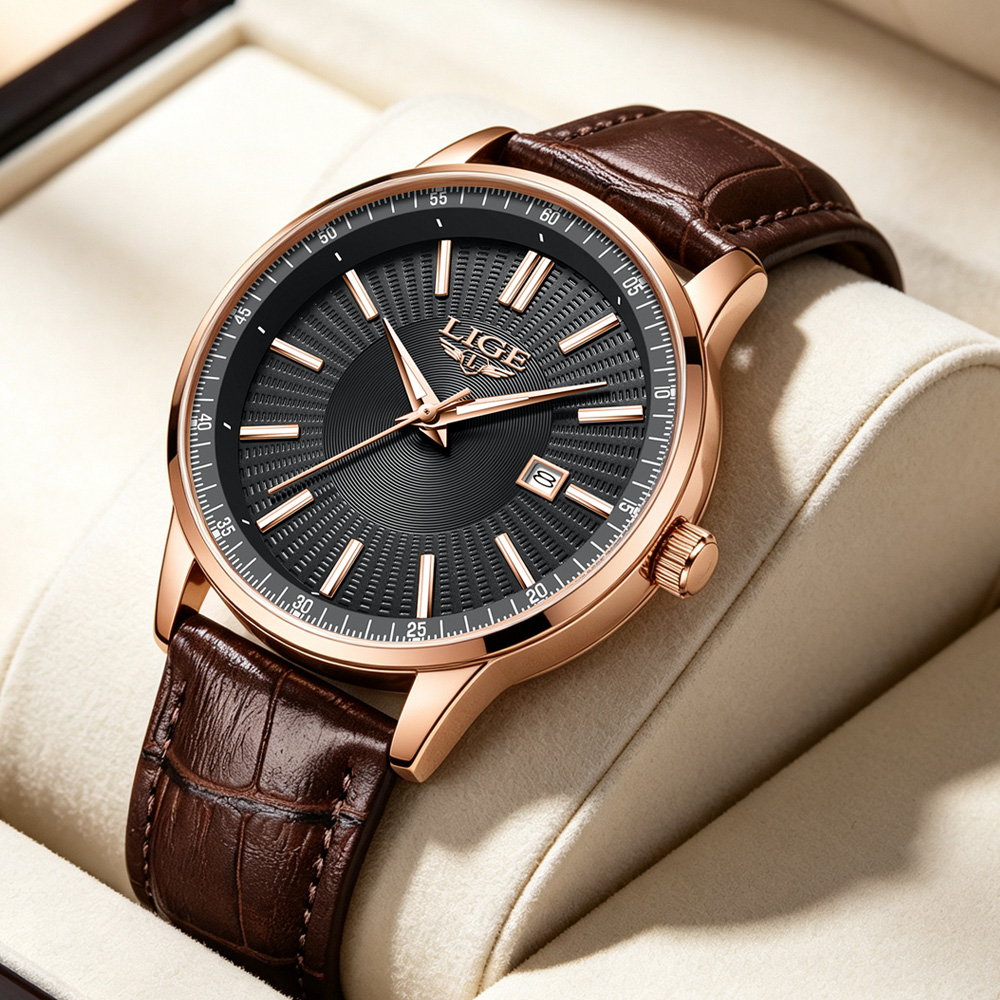 Luxury Watch Manufacturers - LIGEトップブランド高級メンズ腕時計 ビジネスレザー クォーツ腕時計 防水 夜光 自動日付表示