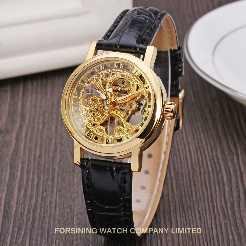 Luxury Watch Repair - 卸売勝者高級ブランドゴールド女性腕時計スチールスケルトン機械式手動ムーブメント本革エレガントなレディース腕時計