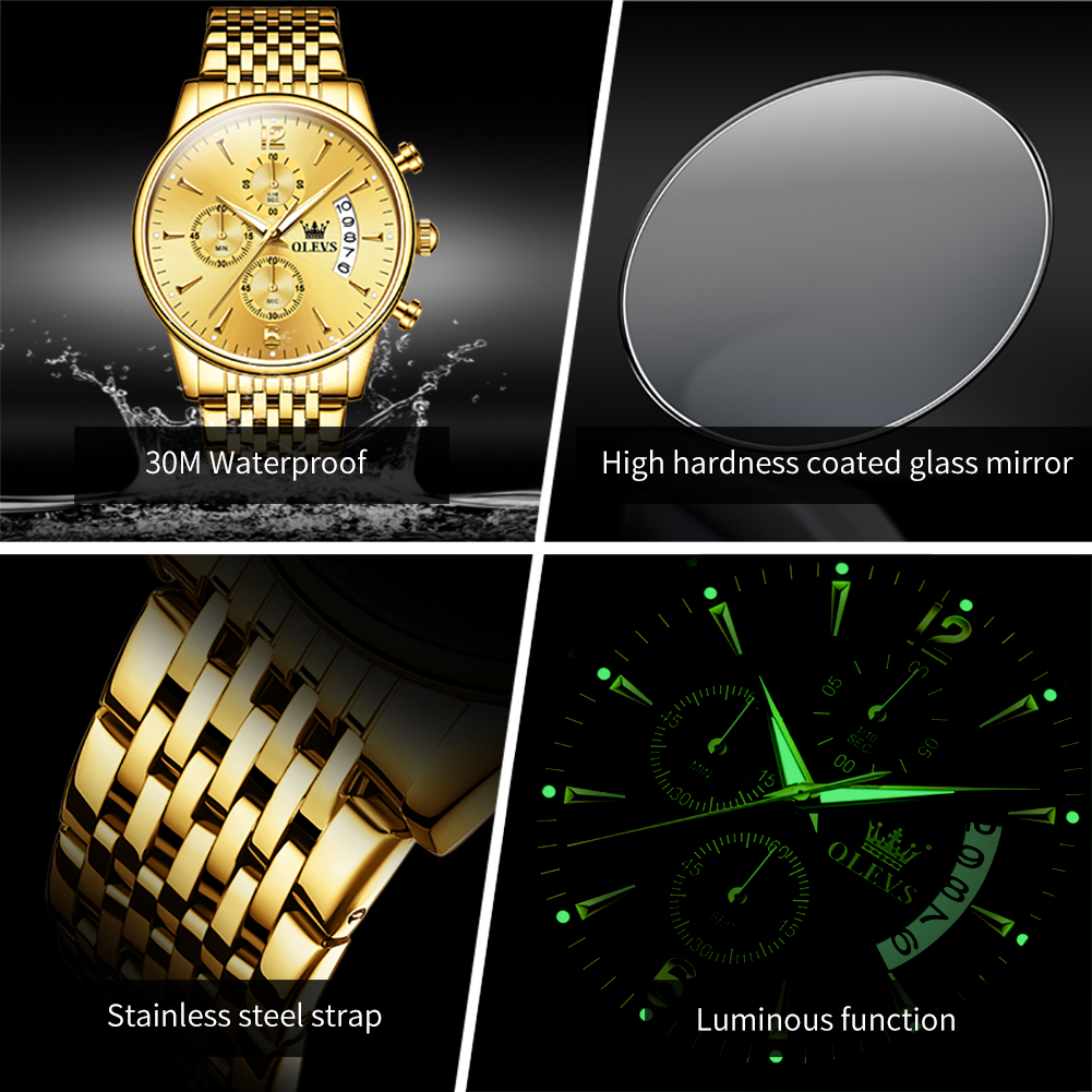 OLEVS ブランドの高級ゴールドクォーツ時計男性用ステンレ - Luxury Watch Manufacturers のレビューと価格