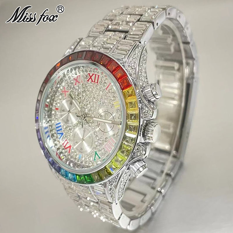 Missfox-男性用の高級クォーツ時計,長方形のレインボー - Luxury Watch Manufacturers のレビューと価格