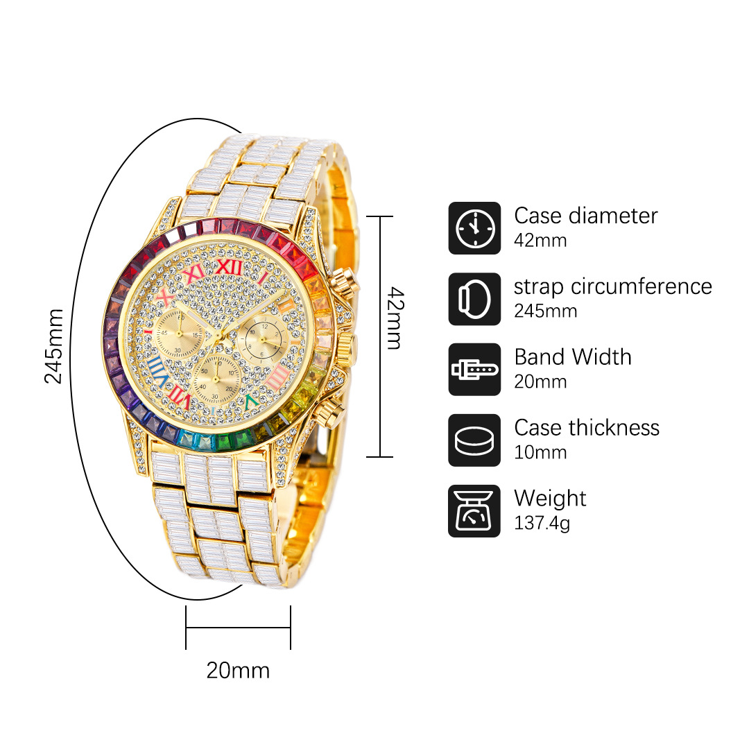 Missfox-男性用の高級クォーツ時計,長方形のレインボー - Luxury Watch Manufacturers のレビューと価格