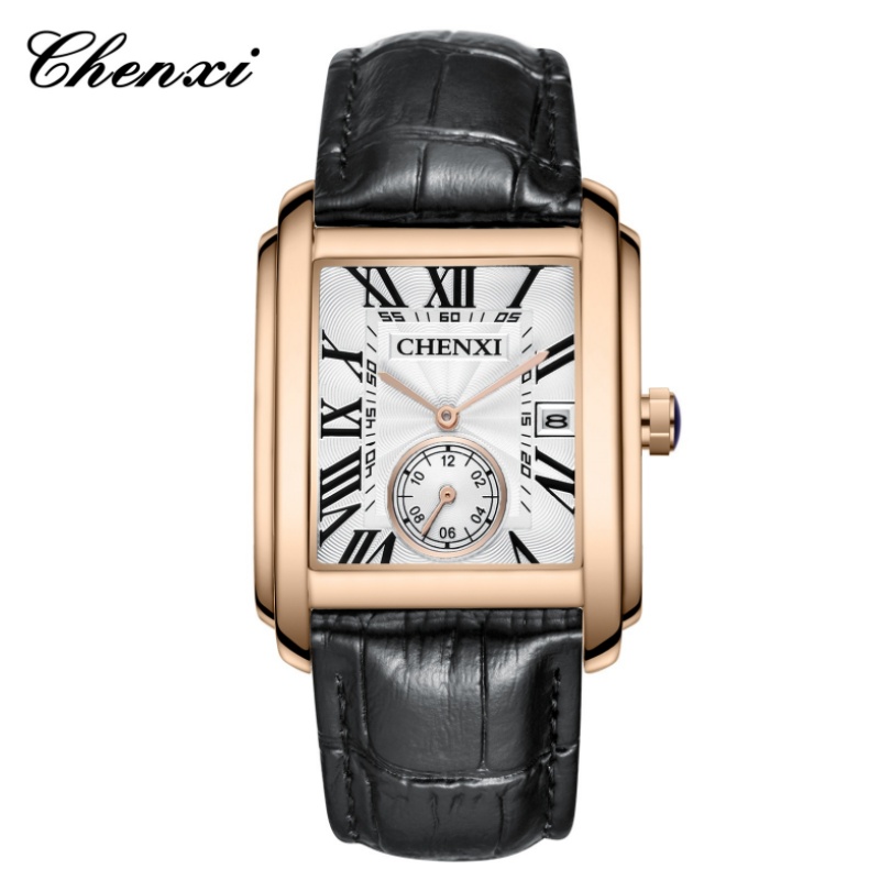 Chenxi-男性用のクラシックなスクエアブラウンレザーウォ - Luxury Watch Manufacturers のレビューと価格