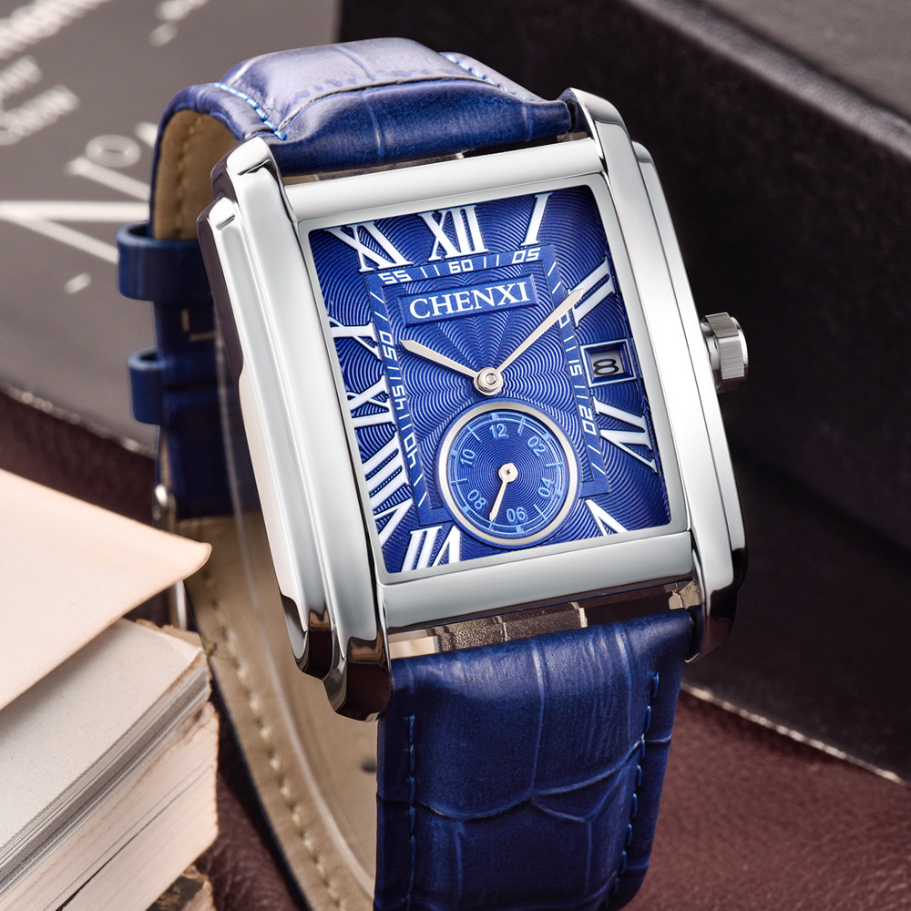 Chenxi-男性用のクラシックなスクエアブラウンレザーウォ - Luxury Watch Manufacturers のレビューと価格