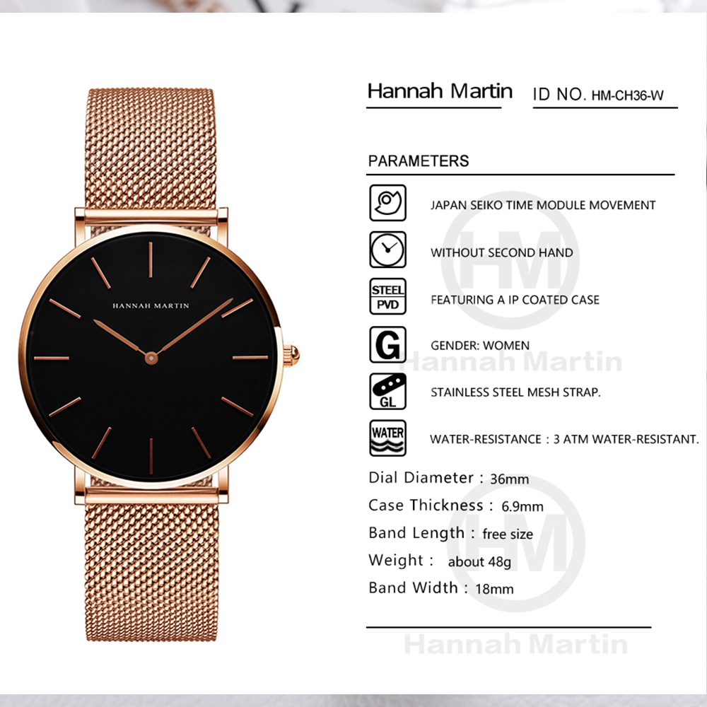 ハンナマーティントップブランドの高級腕時計女性ステンレススチ - Luxury Watch In Japan のレビューと価格