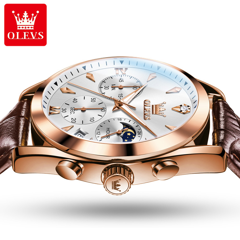 Olevs-メンズレザークォーツ時計,防水,発光,カレンダー - Luxury Watch Manufacturers のレビューと価格